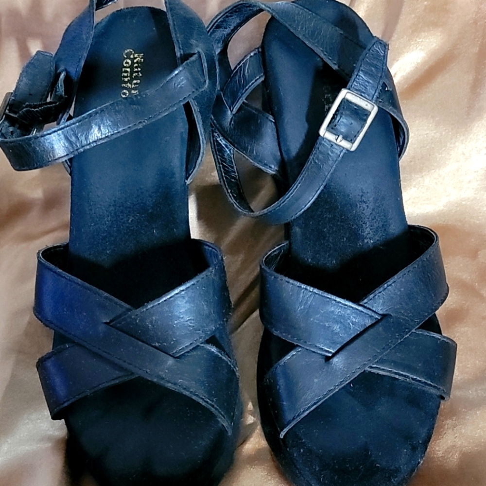 Natural Comfort Leather Sandal Wedges Sz 10